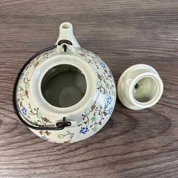 Pier 1 Tomoko Teapot w/ Removable Lid Metal Handle Hand-Painted Porcelain White - Picture 6 of 6